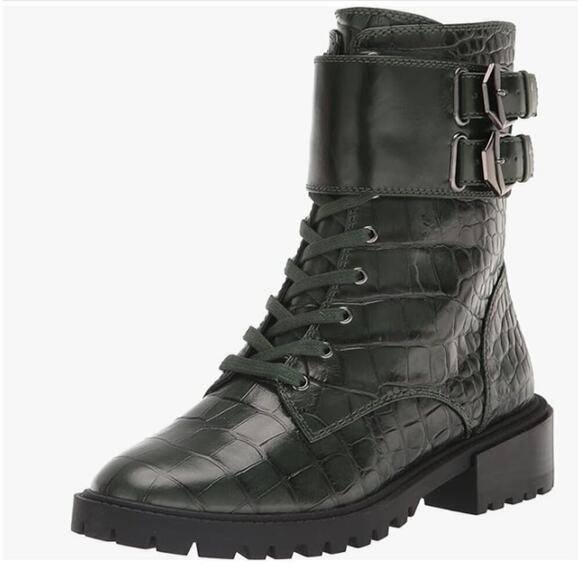 NWT Vince Camuto Women's Fawdry Combat Boot Crocodile Moto Leather Bootie 5 - Picture 1 of 7